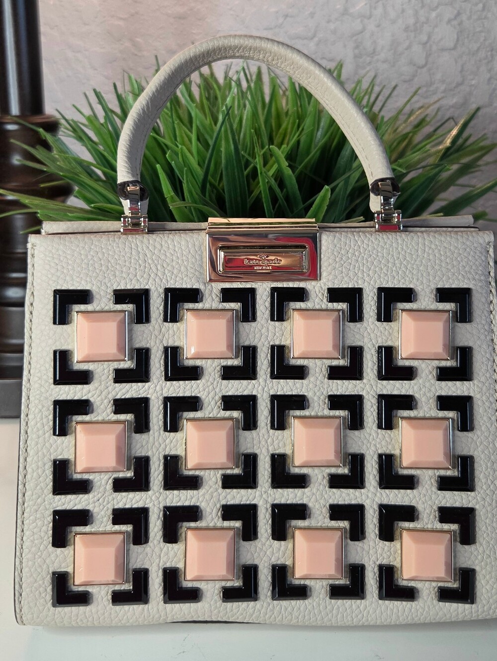 Kate Spade Jeweled Cream Pebbled Leather Top Handle Satchel